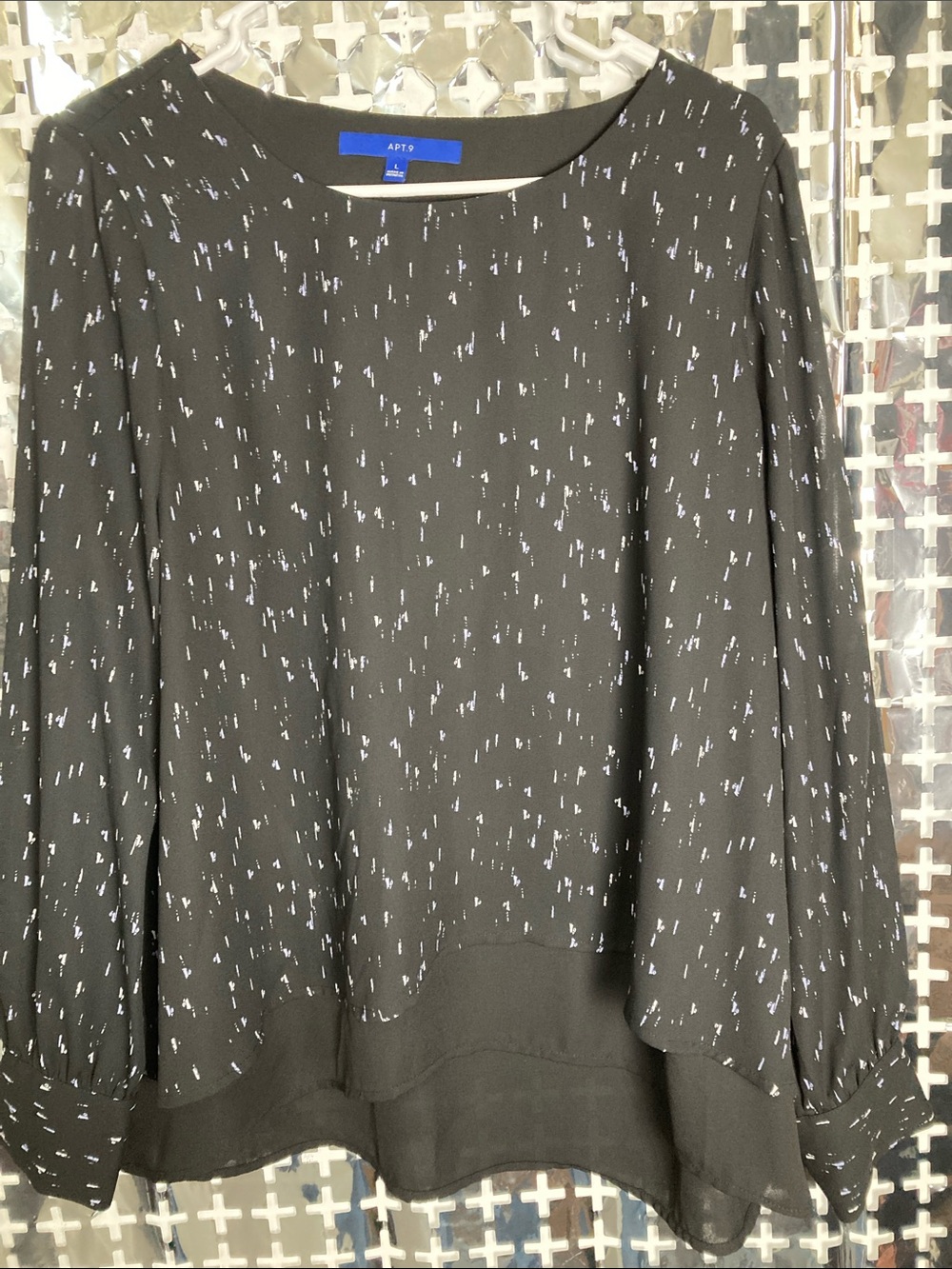 Apt. 9 Black Blouse with White Speckle Pattern